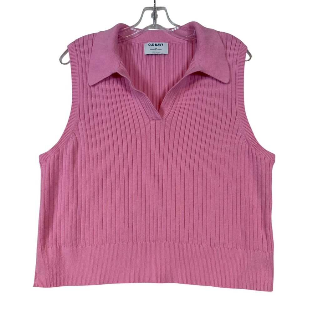 Old Navy Womens XXL Pink Ribbed Polo Sweater Vest Sleeveless V-Neck Layering Y2K